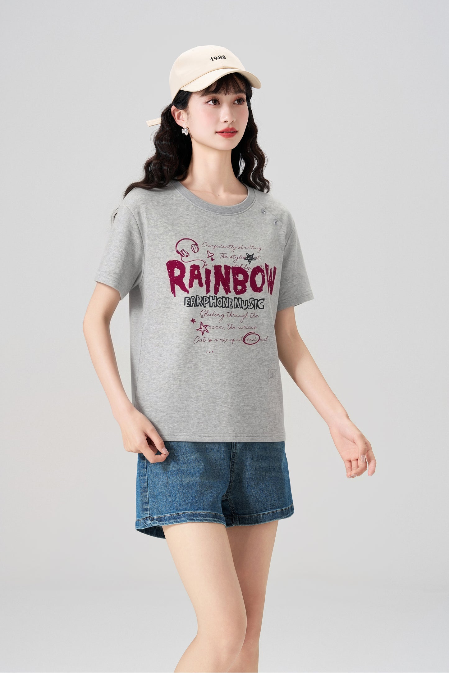 Women's Rainbow Graphic Short-Sleeve T-Shirt - 16T5122 - Heather Gray main/front image 3