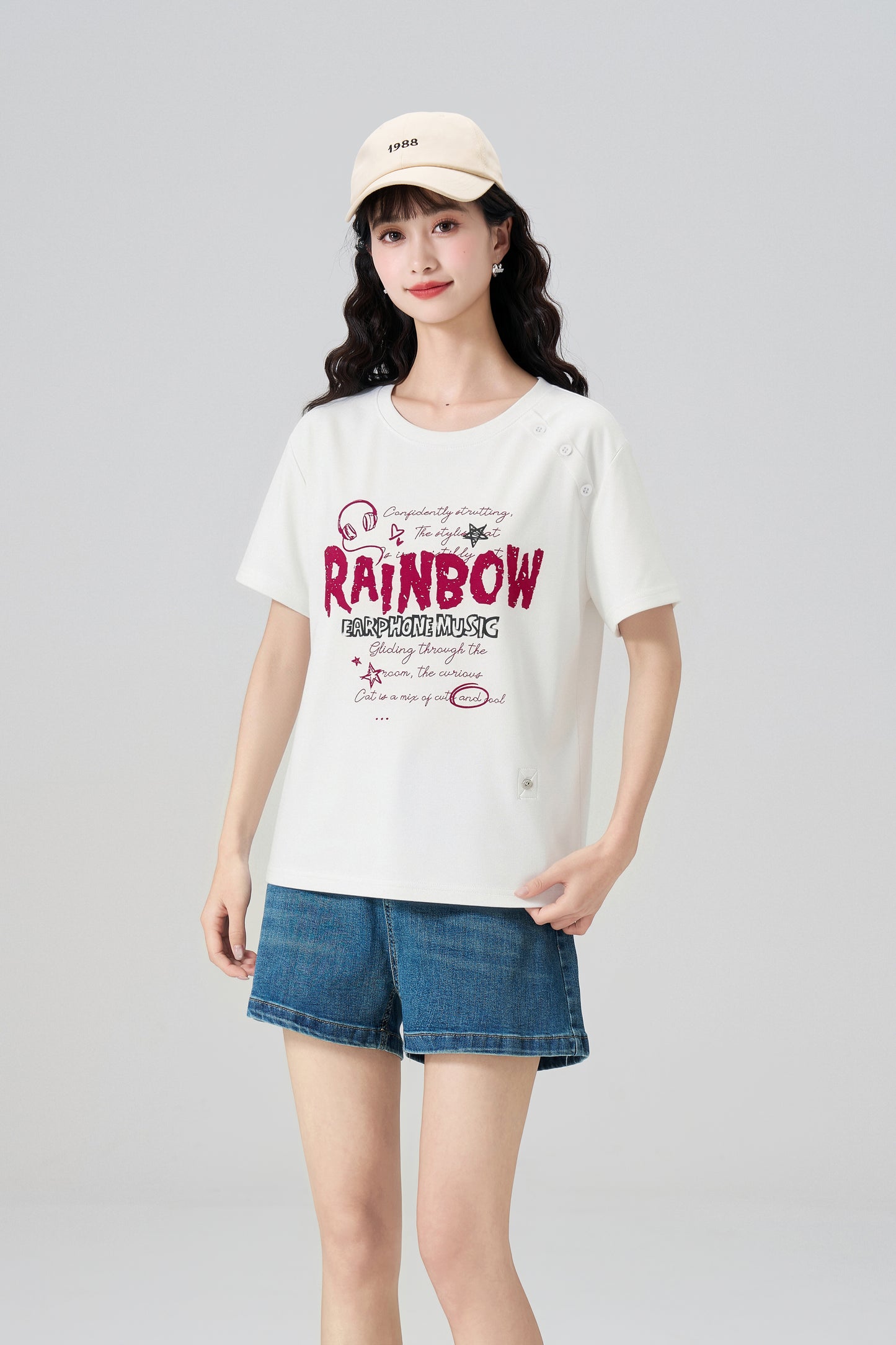 Women's Rainbow Graphic Short-Sleeve T-Shirt - 16T5122 - White main/front image 2