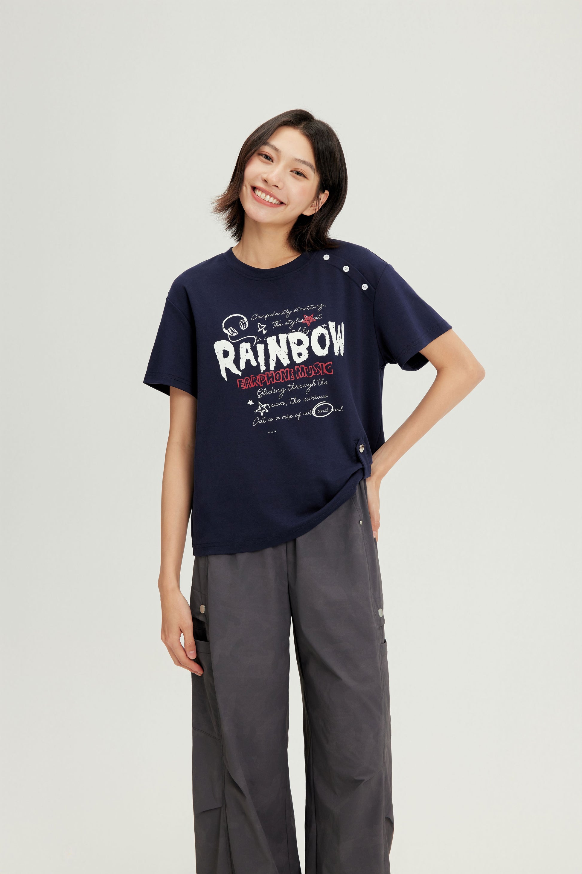 Women's Rainbow Graphic Short-Sleeve T-Shirt - 16T5122 - Navy gallery image - no source variant image 4