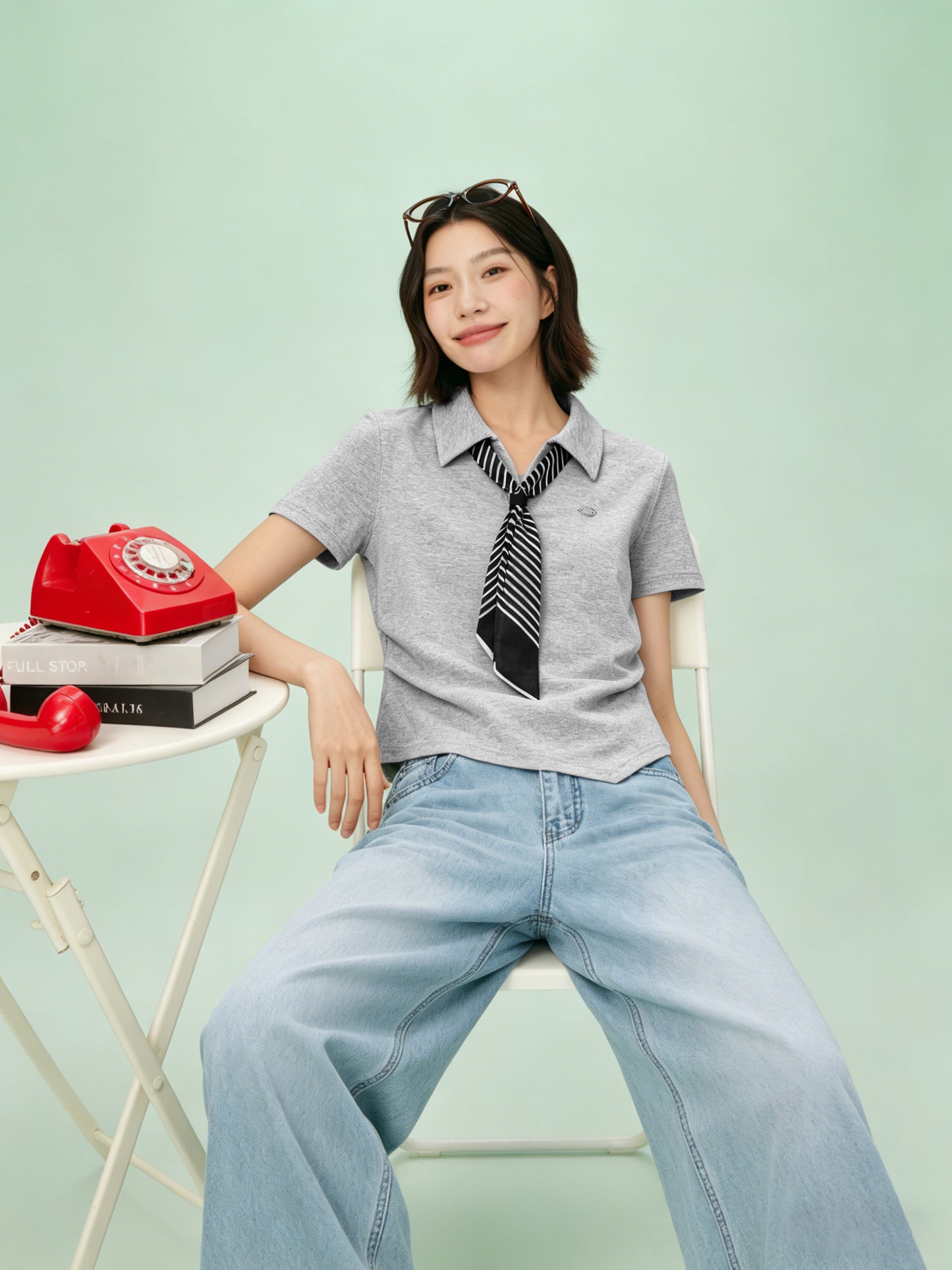 Women's Pullover Polo Shirt - 16L5021 - Light Gray image 3