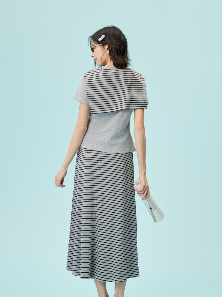 Women's Striped Skirt Set - 16D8075 - Heather Gray image 2