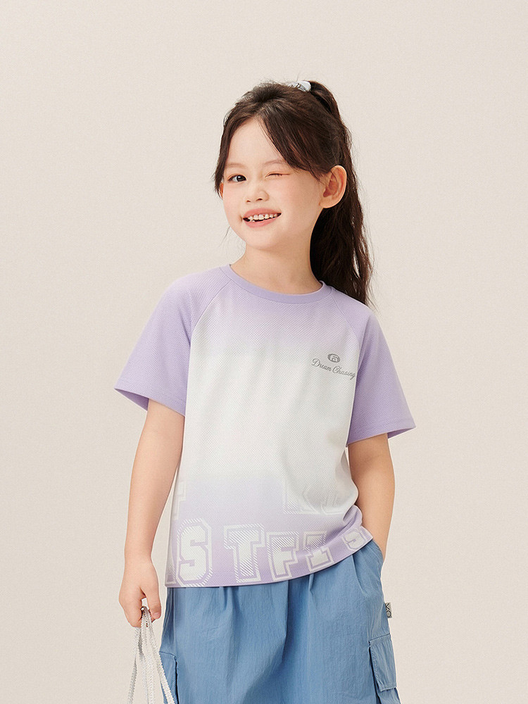 Unisex Kids' Cooling Crew-Neck T-Shirt - 16T0009 - Pink Purple main/front image 2