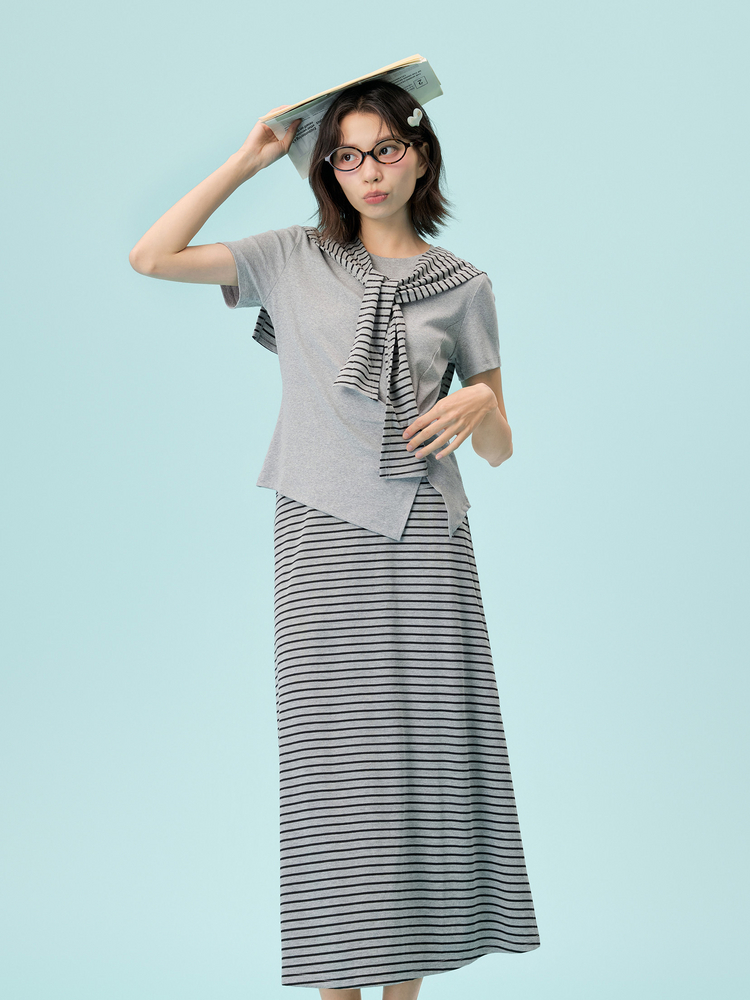 Women's Striped Skirt Set - 16D8075 - Heather Gray image 1
