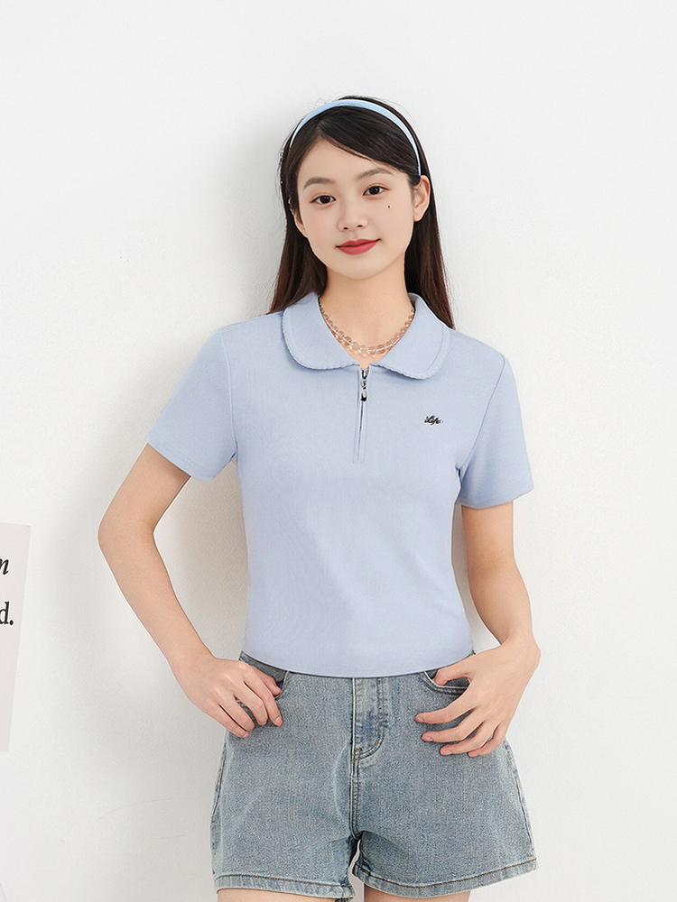 Women's Half-Zip Polo Shirt - 16L5012 - Light Blue image 3