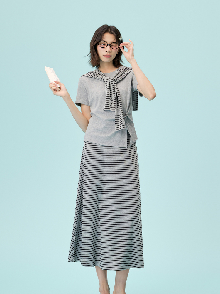 Women's Striped Skirt Set - 16D8075 - Heather Gray image 3