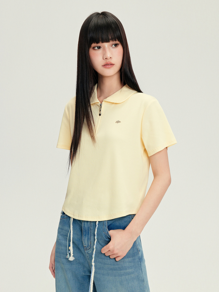 Women's Half-Zip Polo Shirt - 16L5012 - Pale Yellow image 5